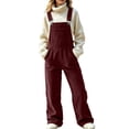 thumbnail image 2 of Women’s Solid Vintage Corduroy Overalls Adjustable Strap Wide Leg Bib Overall Jumpsuits With Pockets Casual Fall Winter Outfits, 2 of 8