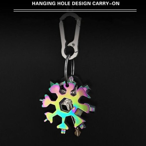 Newly Upgraded Version 19-in-1 Snow Keychain Tools Multi-tool Wrenches Combination Stainless Steel Snow Shape Outdoor Portable Snowflake Colorful