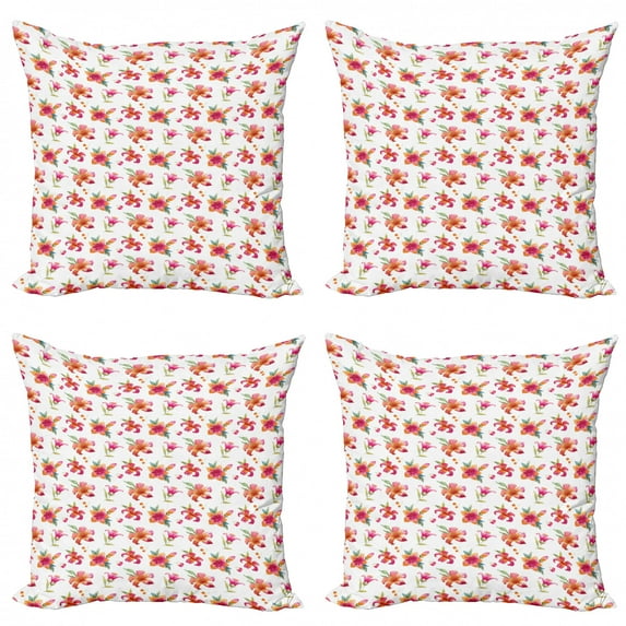 Spring Throw Pillow Cushion Case Pack of 4, Watercolor Style Composition with Seasonal Flourishing Nature Themed Petal Blossom, Modern Accent Double-Sided Print, 4 Sizes, Multicolor, by Ambesonne