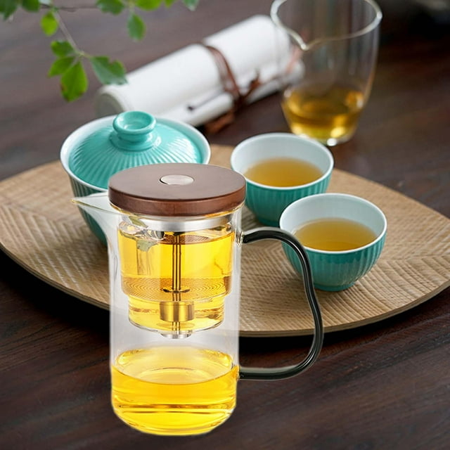 Tetera de vidrio, Infusor de té, taza infusora de té de vidrio de 550ml, regalo del Día del Padre, tetera floreciente con mango para acampar en casa Mango negro