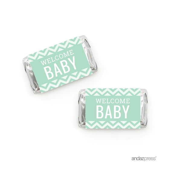 Mint Green Chevron Baby Shower Hershey´s Miniatures Mini Candy Bar Wrappers, 36-Pack