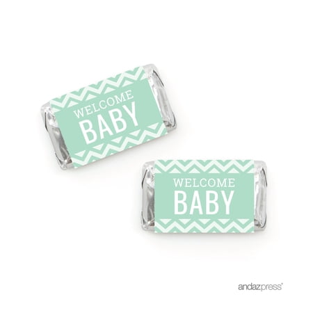 Mint Green Chevron Baby Shower Hershey´s Miniatures Mini Candy Bar Wrappers, 36-Pack
