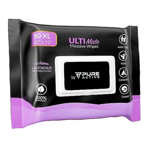 Showerless Body Wipes for Women Deodorant Wipes Women - 50 XL 12"x12" Lavender Rinse-Free Body Wipes - Rinse Free Face Wipes Deodorant Wipes for Gym Travel Camping Shower Adult Bathing Wipes