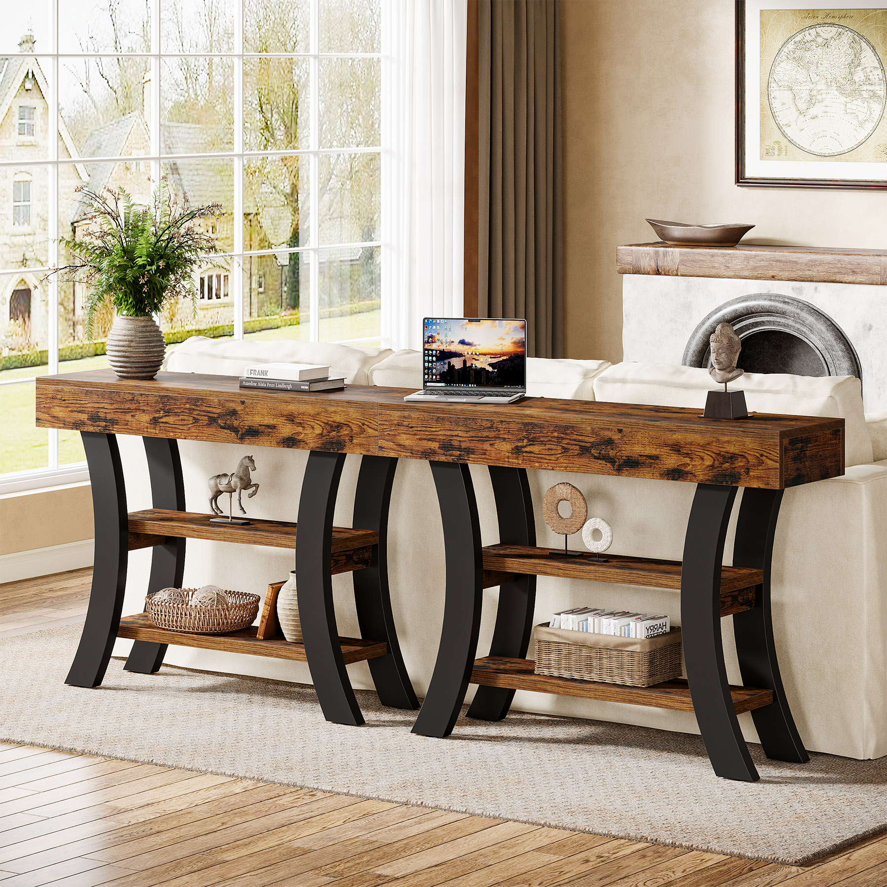 Tribesigns 41" Small Entryway Console Sofa Table with Storage Shelves for Living Room, Hallway, Foyer, Rustic Brown