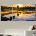 thumbnail image 2 of wall26 - 3 Piece Canvas Wall Art - Sunrise Over The Lake with a Boat - Modern Home Art Stretched and Framed Ready to Hang - 24"x36"x3 Panels, 2 of 5