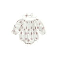 thumbnail image 1 of Baby Girls Floral Print Puff Rompers Long Sleeve Round Neck Ruched One-Piece Romper Playsuit with Headband, 1 of 7