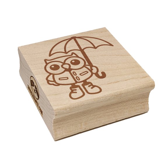 Owl with Umbrella Ready for the Rain Square Rubber Stamp Stamping Scrapbooking Crafting - Small 1.25in