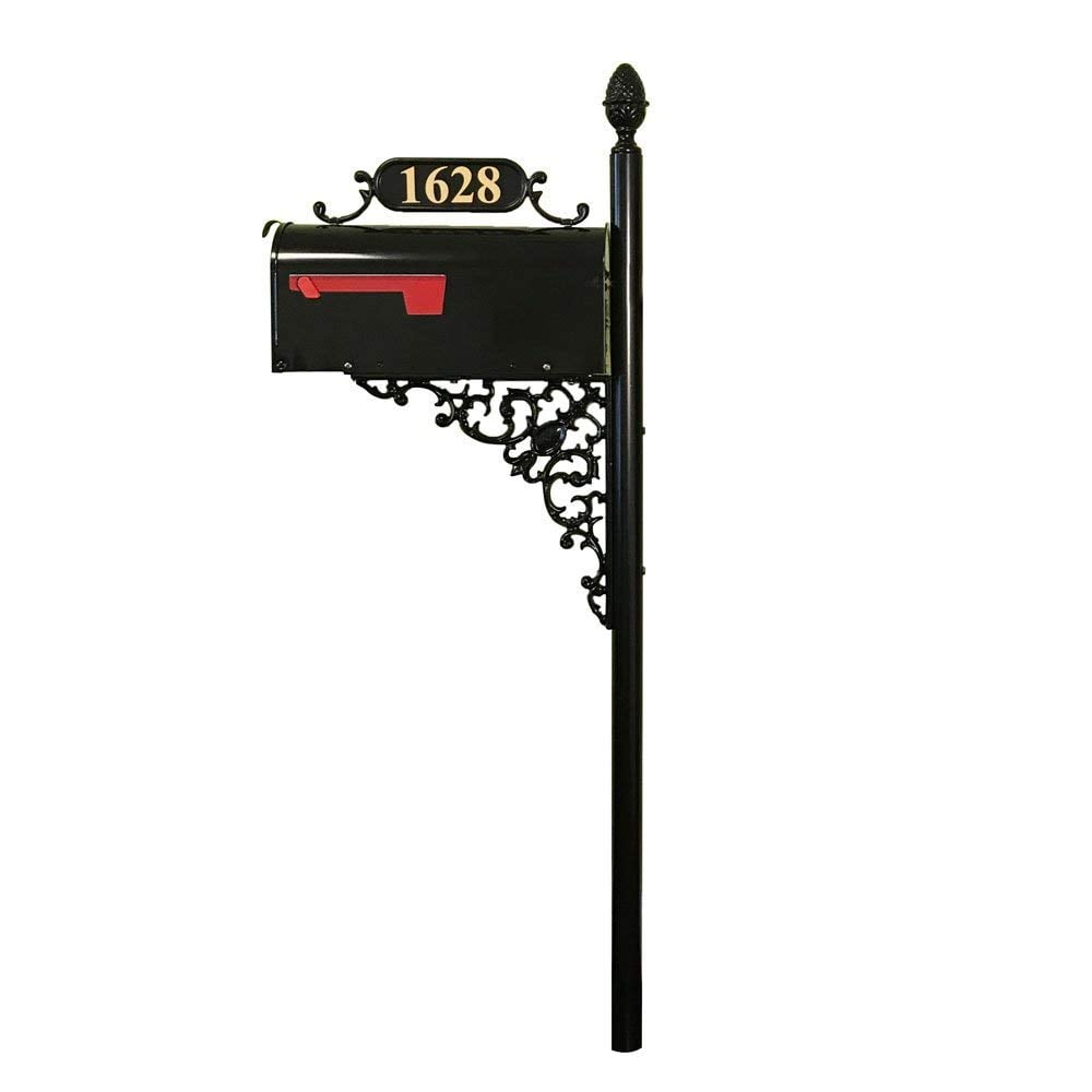 Large Mailbox & Post Combo Black Mailbox System Includes Address