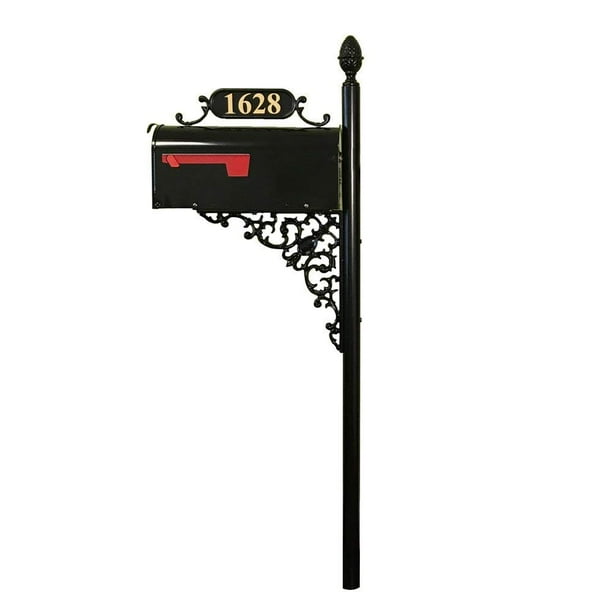Large Mailbox & Post Combo Black Mailbox System Includes Address