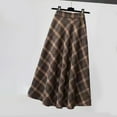 thumbnail image 6 of comerut Fall Winter Women Skirt High Elastic Waist Plaid Print Color Matching A-line Big Swing Thick Warm Soft Shirring Mid-calf Length Midi Skirt, 6 of 7