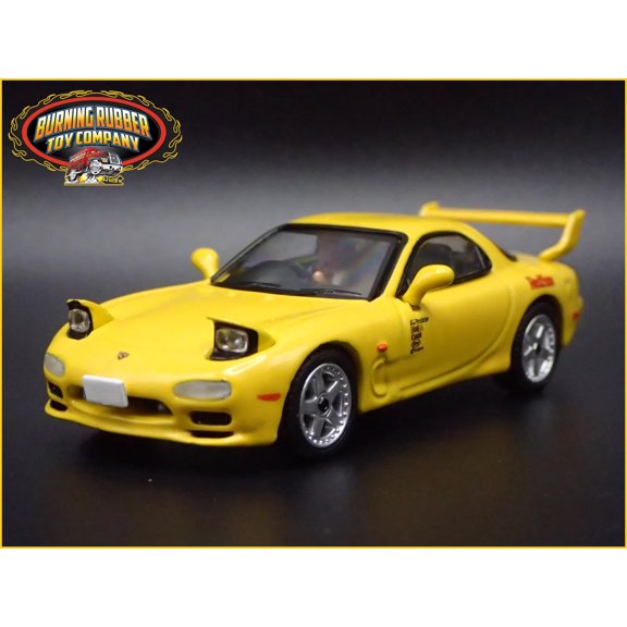 Open Box MAZDA RX7 INITIAL D YELLOW JDM POP UP LIGHT 1:64 SCALE DIORAMA DIECAST MODEL CAR