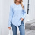 thumbnail image 2 of Fall Tops for Women 2025, Comdrip Tops for Women Long Sleeve Knit Crew Neck T Shirts Side Split Blosue Casual Loose Fit Fall Basic Tees Womens Long Sleeve Tops Light Blue 2XL, 2 of 9