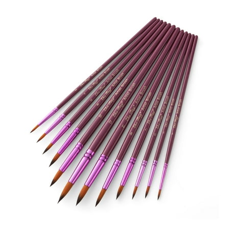 Professional 12pcs Round Pointed Tips Paint Brush Set Different Sizes with Bicolor Nylon Hair Wooden Handle Paintbrushes Art Supplies Gift for Artists Children Students Beginners for Watercolor
