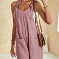 thumbnail image 3 of Women's Summer Casual Sleeveless Rompers Loose Fit Spaghetti Strap Shorts Jumpsuit Beach Cover Up with Pockets-Pink&39.3inch/152cm, 3 of 5