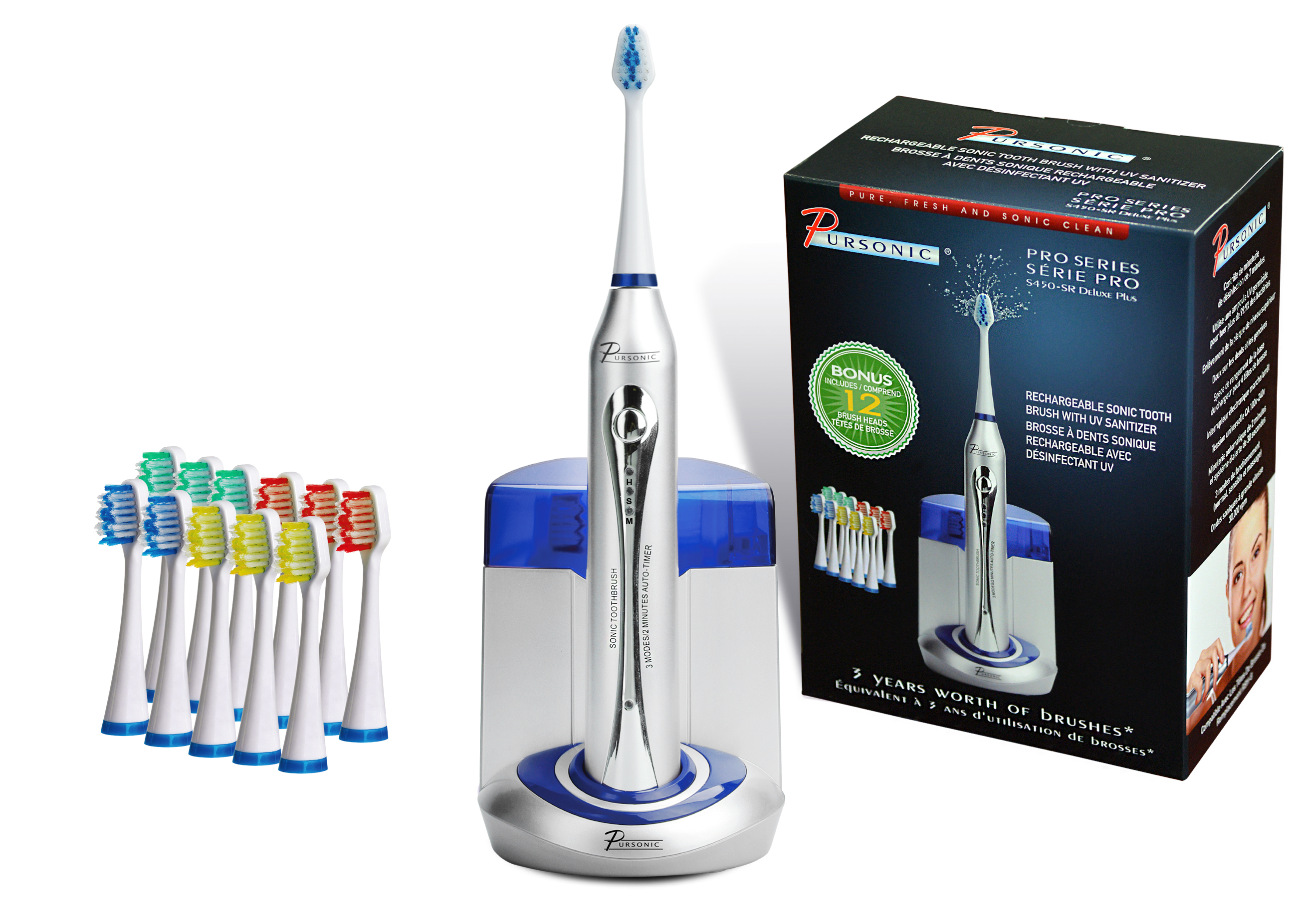 Pursonic sonic toothbrush with uv function with bonus 12 brush heads - image 3 of 4