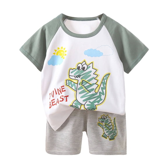 Kids Casual Outfit Baby Girls Boys Short Sleeve Crewneck T Shirts shorts Summer Set,Green