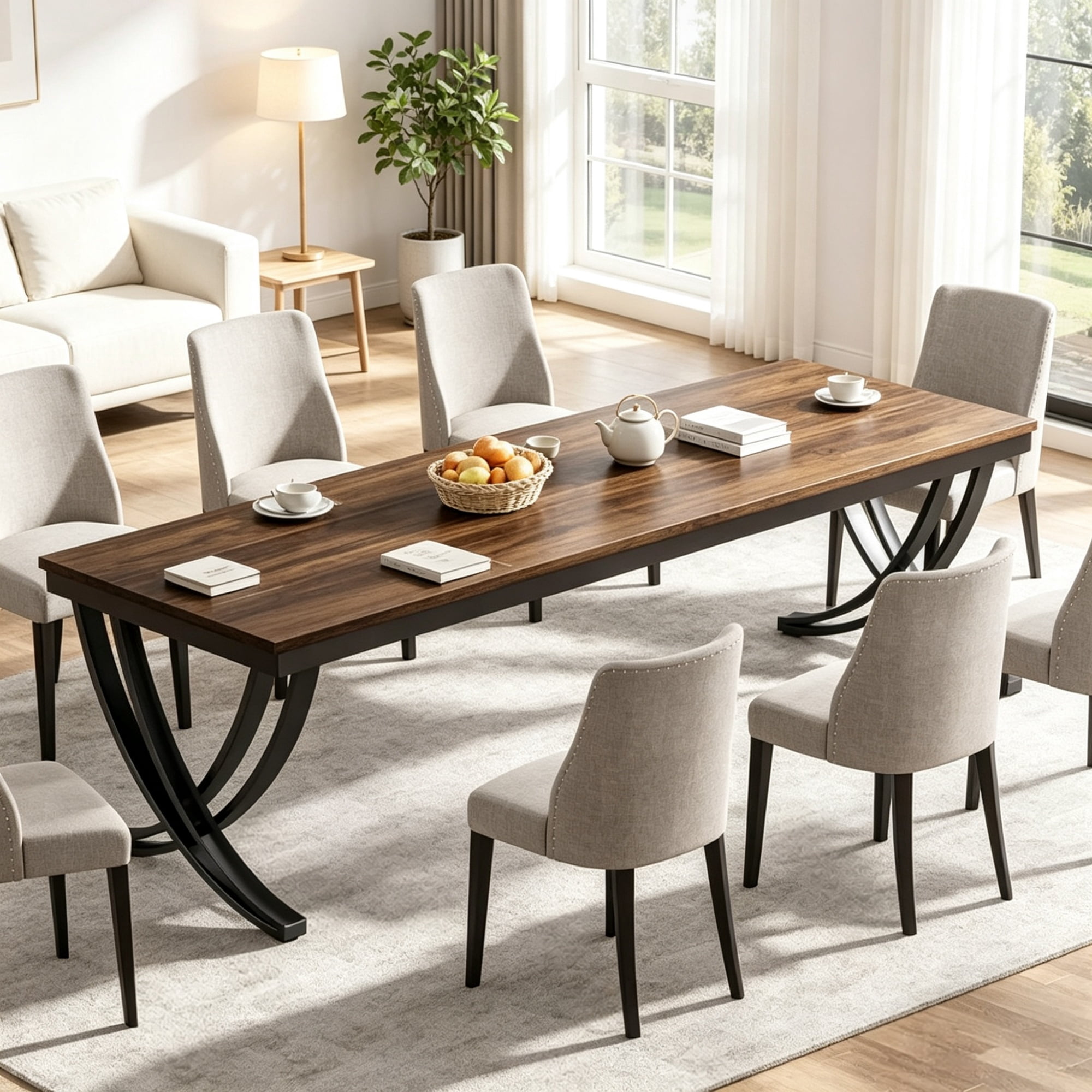 Astoutdoor Wooden Farmhouse Dining Table, 43.7 in Rectangular Table for 6-8 People