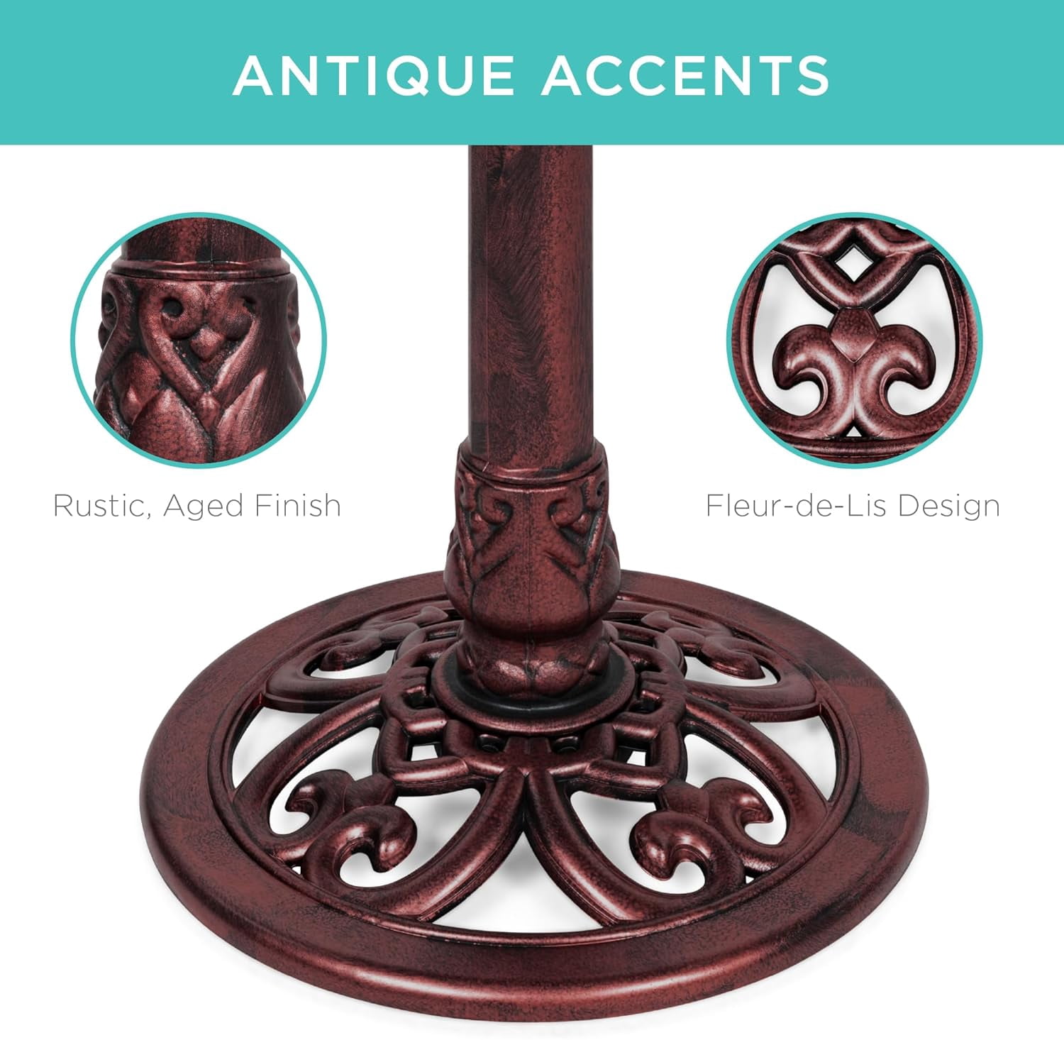 NIUMU  28in Pedestal Bird Bath, Vintage Outdoor Resin Accent Decoration w/Fleur-de-Lis Accents - Cherry Red