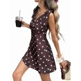 thumbnail image 2 of Women's Polka Dot V-Neck Shoulder Detail Sleeveless Mini Dress Chocolate Brown L, 2 of 8