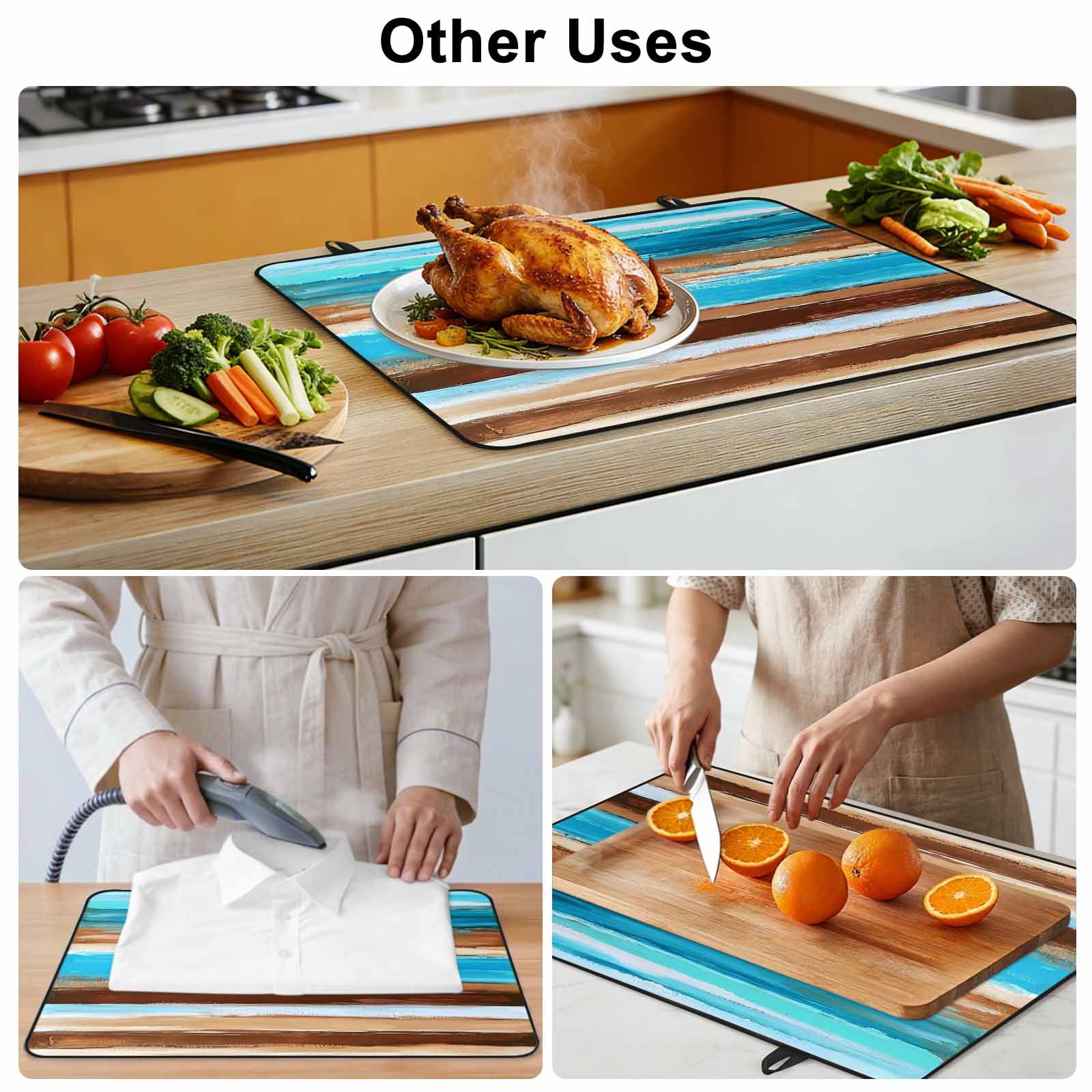 Turquoise Brown Stove Top Cover for Electric Stove, Heat-proof & Non Slip Glass Top Stove Cover Protector, Gradient Rustic Ocean Wood Grain Kitchen Flat Cooktop Rubber Mat 24x21 Inches