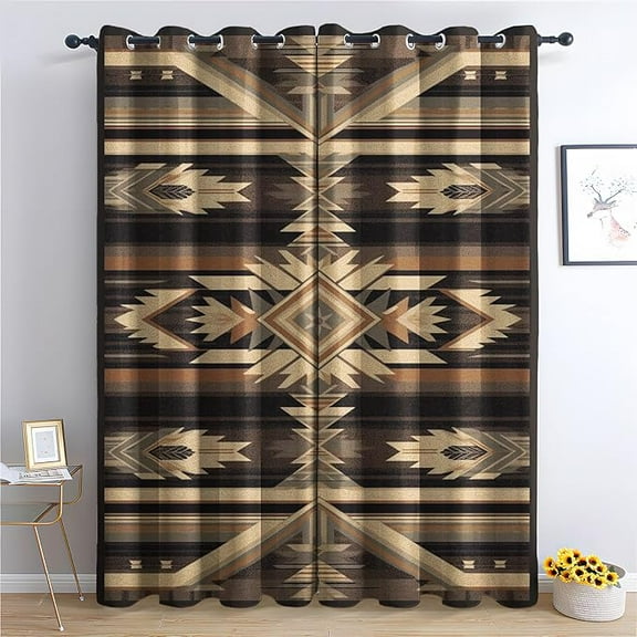 Aztec Curtains Blackout & Home Decor, Thermal Insulated Room Darkening Grommet Drapes For Living Room Bedroom, Geometric Native Window Treatments 53"W x 63"L (Pack of 2)