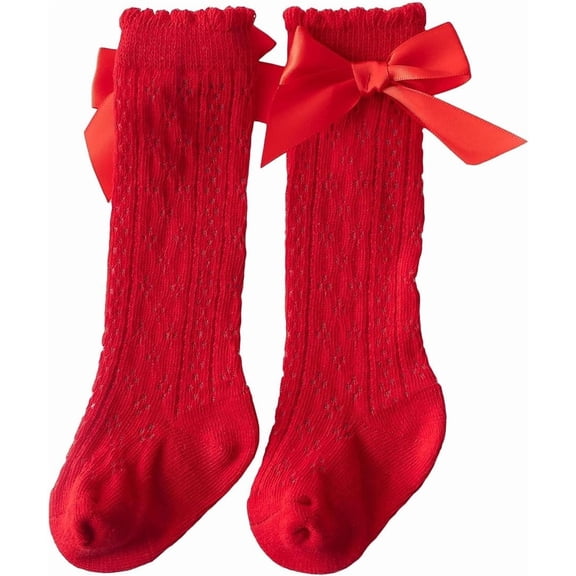 Baby Girls Knee High Socks Breathable Cutout Mesh Cute Bows Dress Socks Newborn Stockings Clothing Accessories