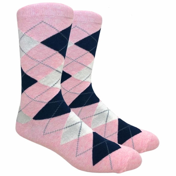 Urban-Peacock Men's Argyle Dress & Groomsmen Socks - Argyle - Pink, Navy & Cream