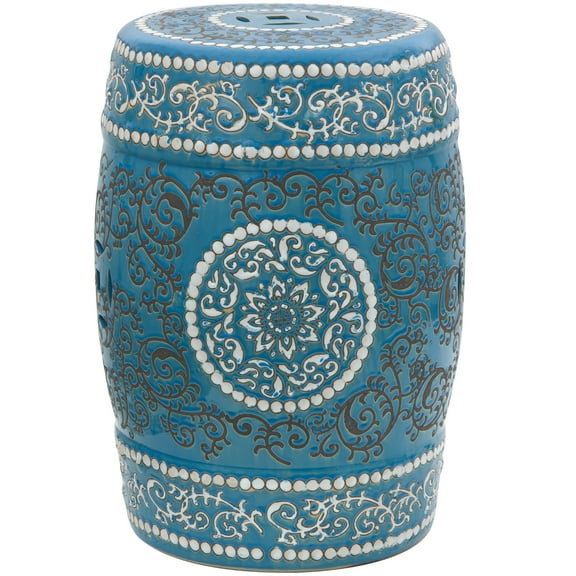 Oriental Furniture 18" Blue Medallion Porcelain Garden Stool
