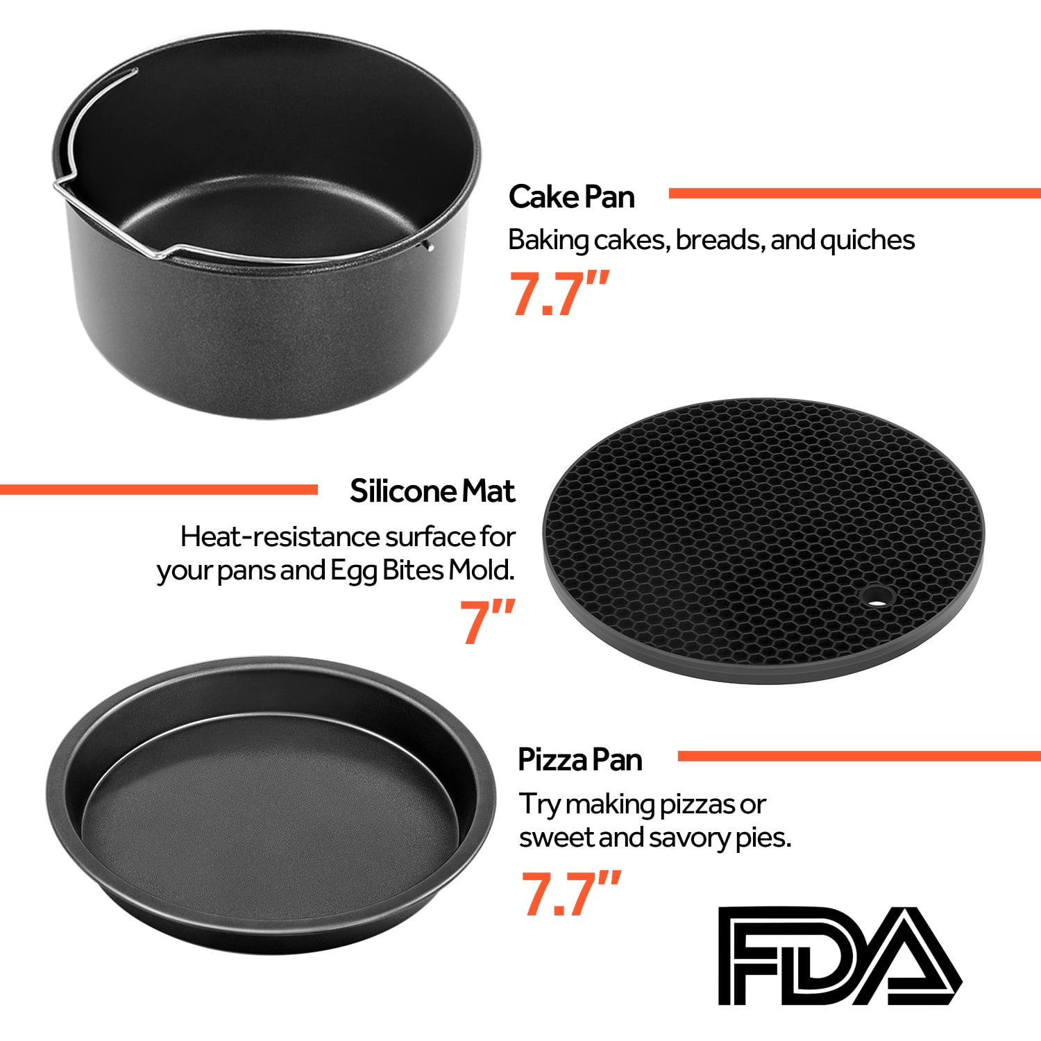 Air Fryer Accessories 6 Inch For 3.2QT-5.8QT Deep Air Fryer with Cake  Barrel Grill Silicone Mat Pizza Pan Accessories - AliExpress