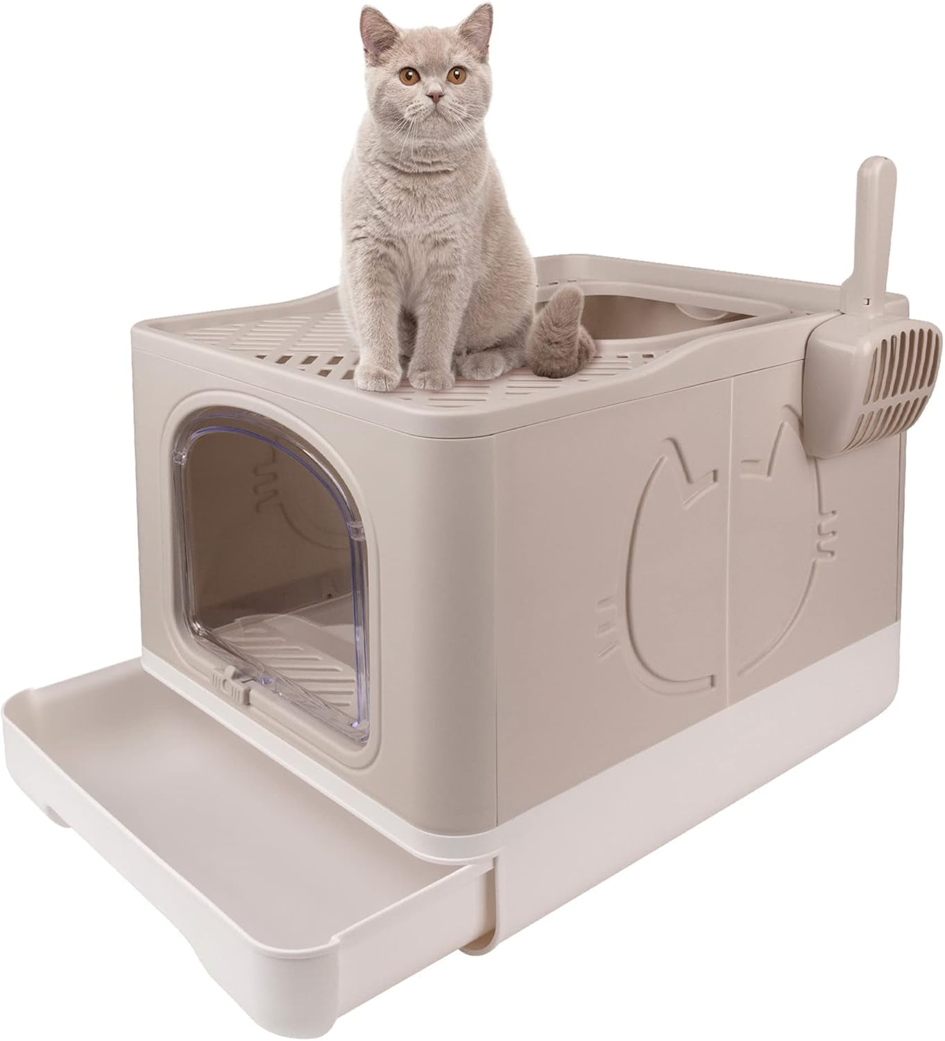 Enclosed Cat Litter Box, Large Covered Litter Box for Cats with Drawer Kitty Litter Pan Top Side Entry Cat Toilet with Lid Easy Clean Including Litter Scoop
