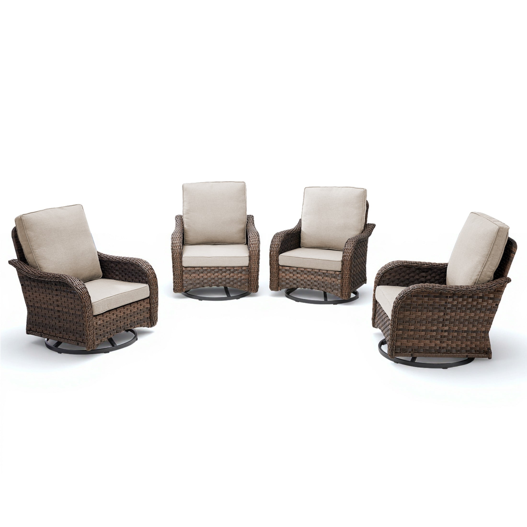 Unnifurnzi Outdoor Swivel Rocker Patio Chairs-High Back Outdoor Rocking Chairs Set of 4 All Weather Wicker Patio Chairs for Porch Balcony Deck-Brown/Beige