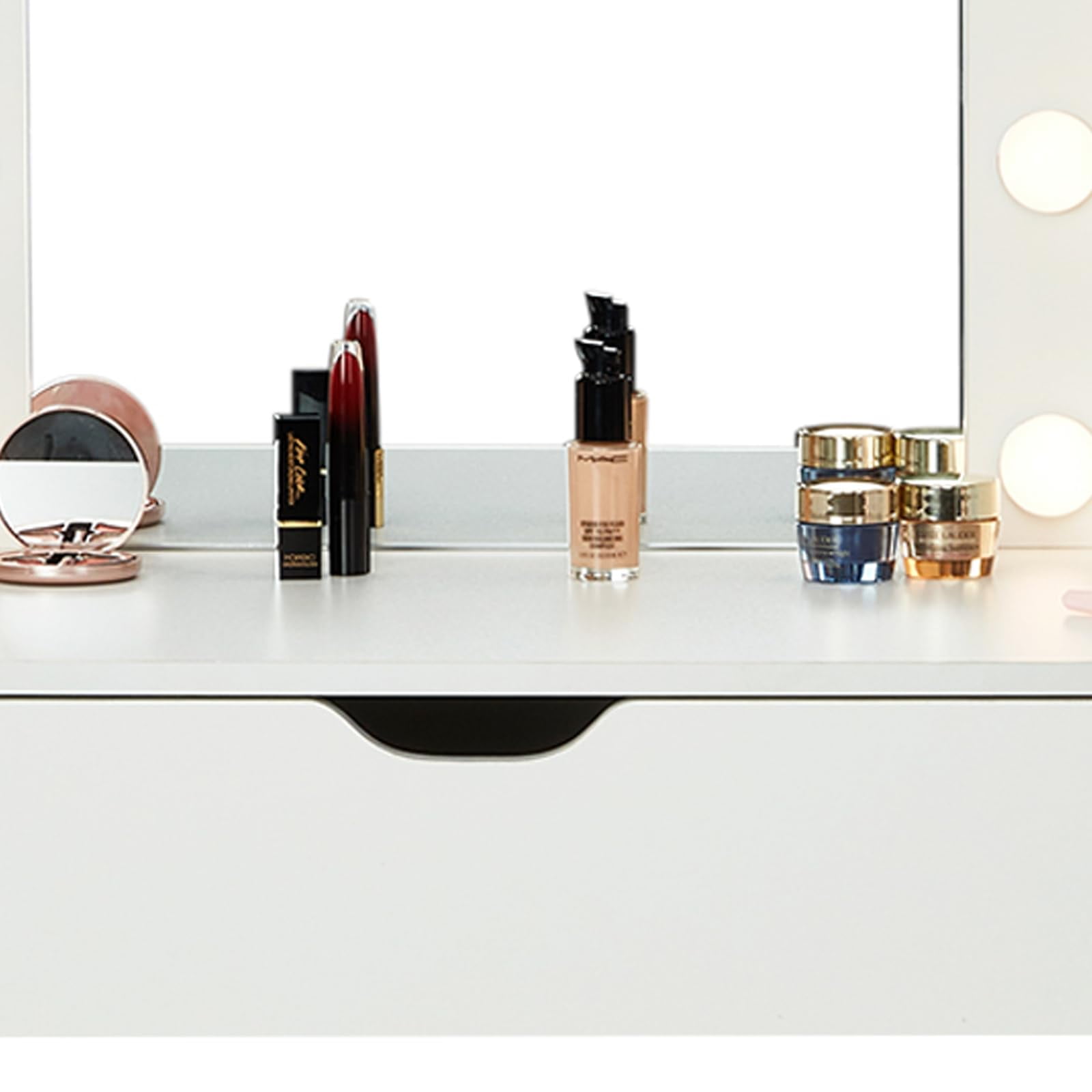 TROPOW Vanity Desk,Makeup Vanity,with Mirror and Lights,Makeup Vanity Desk with Mirror and Lights, 35 Inch Makeup Table with 4 Drawers and Built-in Power Strip, Makeup Studio, White