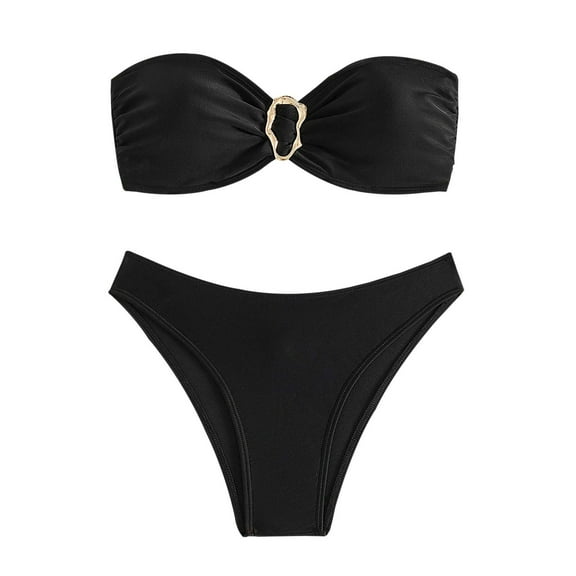 Solid Color Strapless Sexy Two Piece Bikini Swimsuit for Women Comfortable, Durable, Summer Must Have