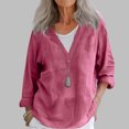 thumbnail image 2 of AherBiu Cotton Linen Tops for Women Long Sleeve Shirt V Neck Lightweight Summer Casual Loose Blouse Pullover, 2 of 5