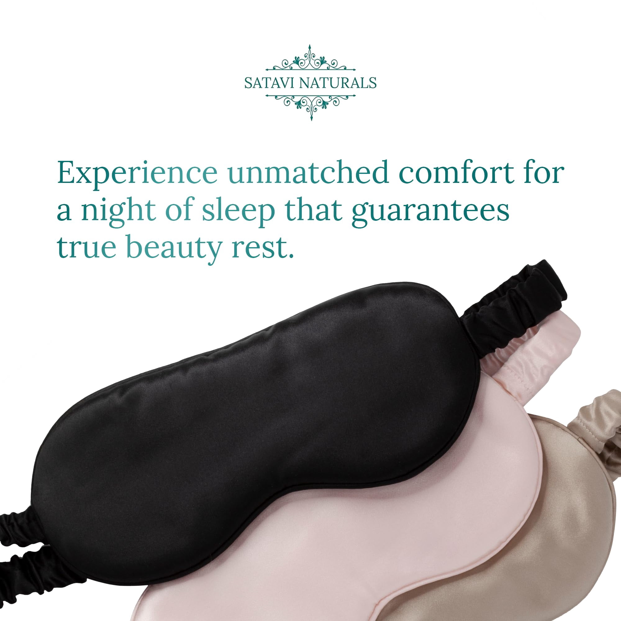 Satavi Naturals Mulberry Silk Eye Mask with Ear Plugs & Bag - Light Blocking Sleep Mask, Black