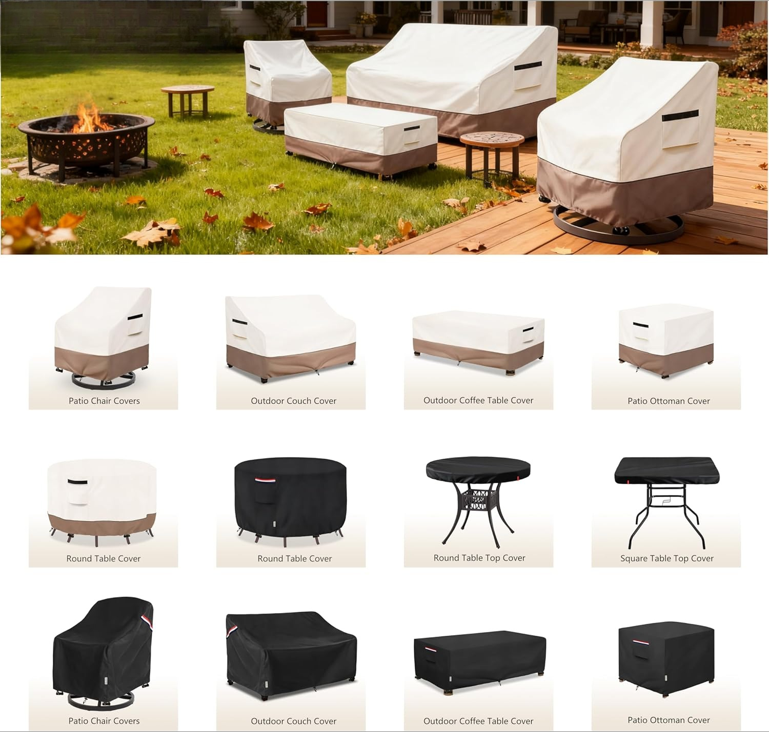 2-Pack Waterproof Swivel Patio Chair Covers - 33"Wx35"Dx36"H, Beige Patio Furniture Covers