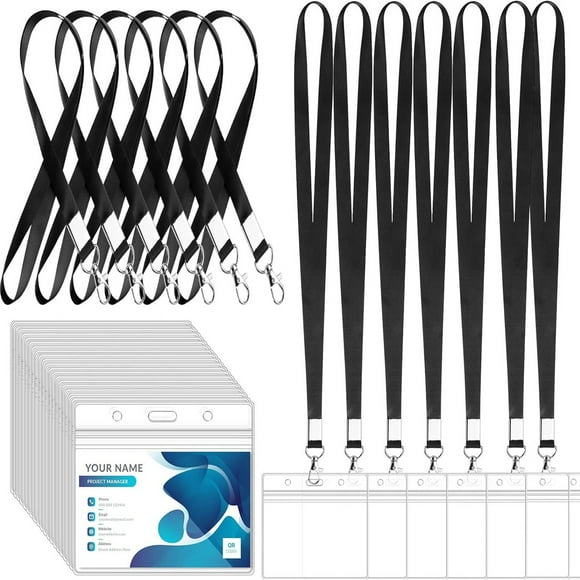Durable Black Neck Lanyards with Clear Plastic Badge Holders, Horizontal ID Card Holders Keep Credentials Safe and Accessible