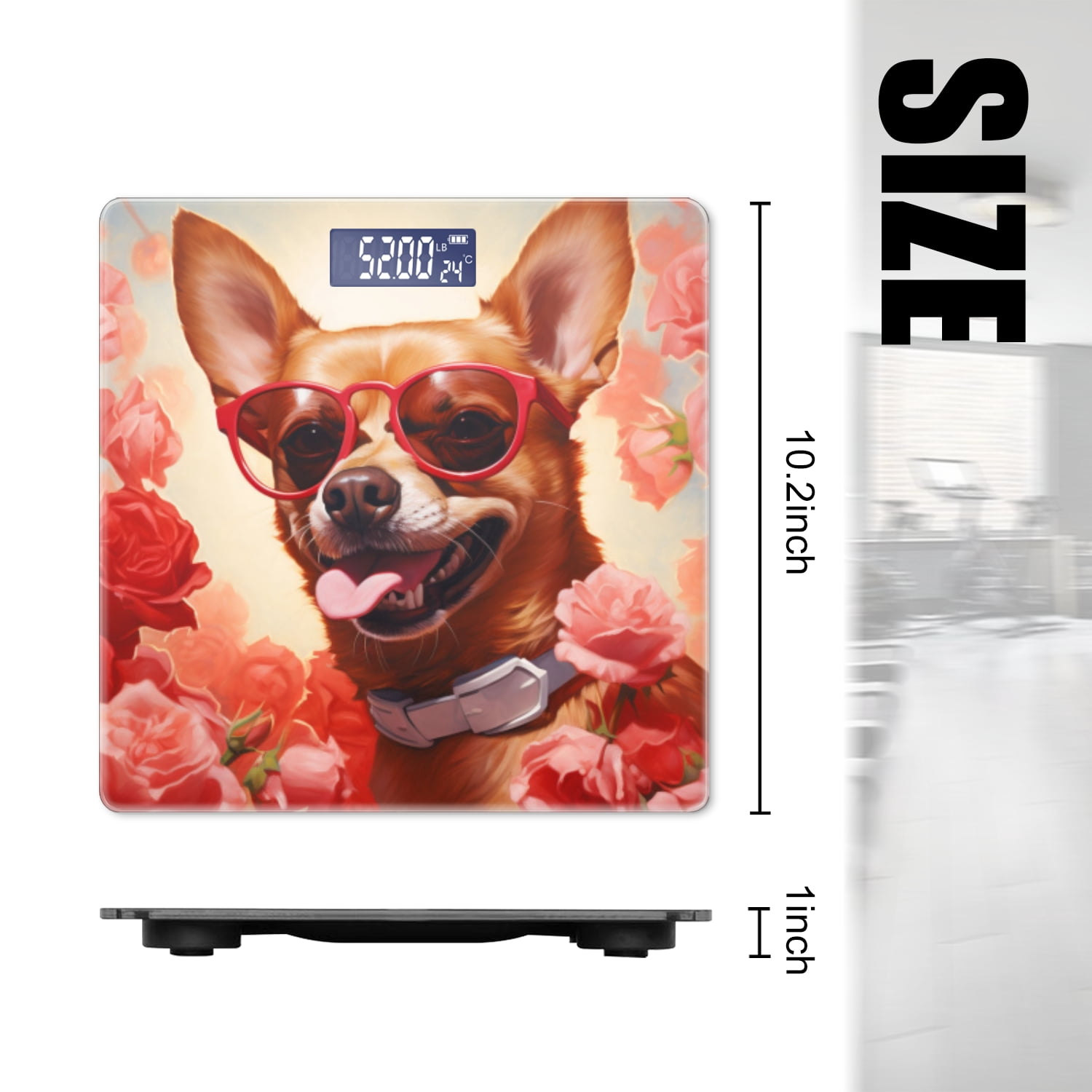 Bathroom Scale, Highly Accurate Digital Body Scale,Precisely Measures Weight up to 400 lbs-Smiling Chihuahua Wearing Red Glasses