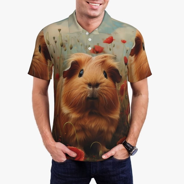 Fotbe Rose Cute Guinea Pig Camiseta Polo de Golf para Hombre con Estampado – Camisa Deportiva Transpirable con Cuello Abotonado-Small