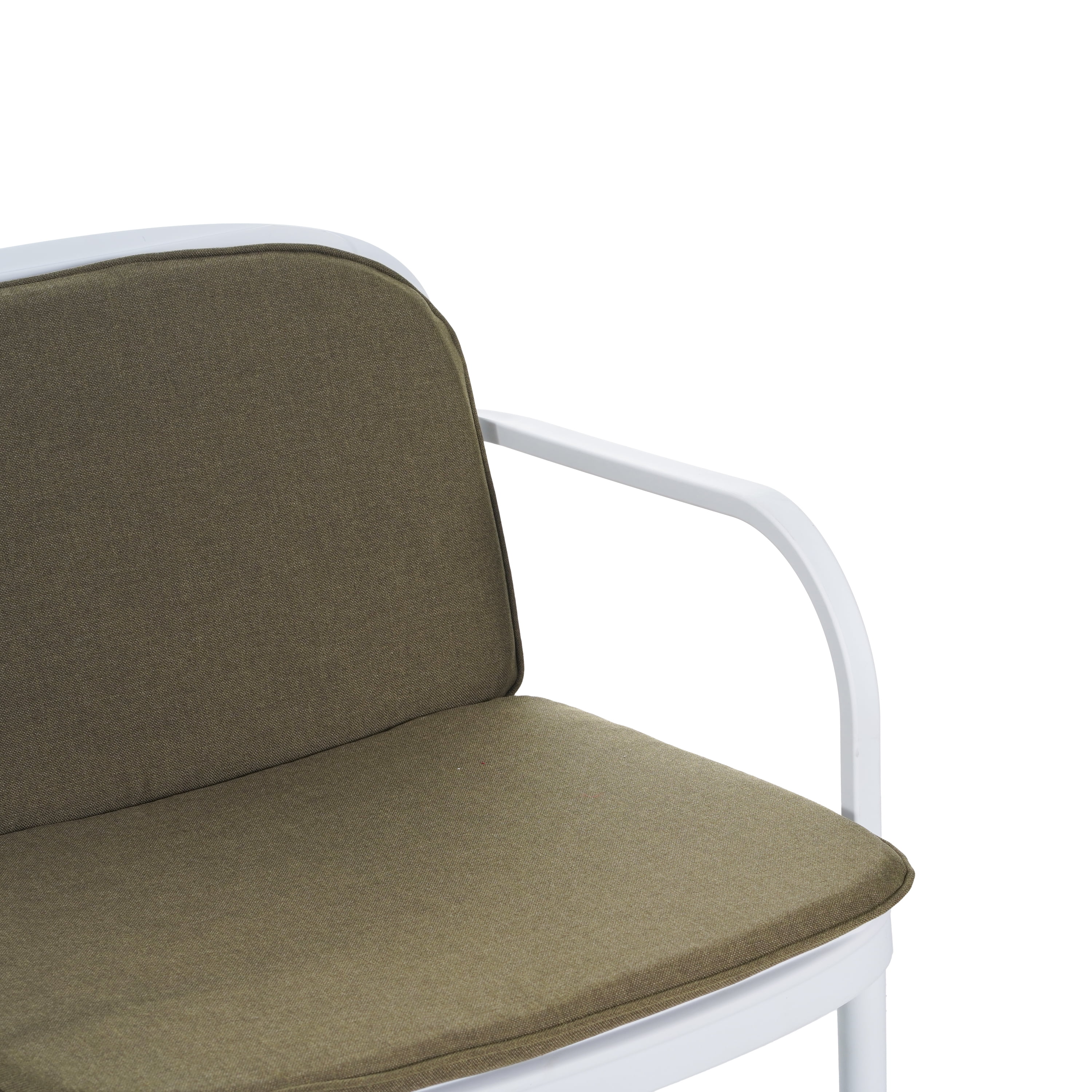 Patio Loveseat, Outdoor PP Sofa with Vibrant Green Cushion and Sturdy White Frame, Low Maintenance Design for Outdoor Seating, White Frame with Green Cushion