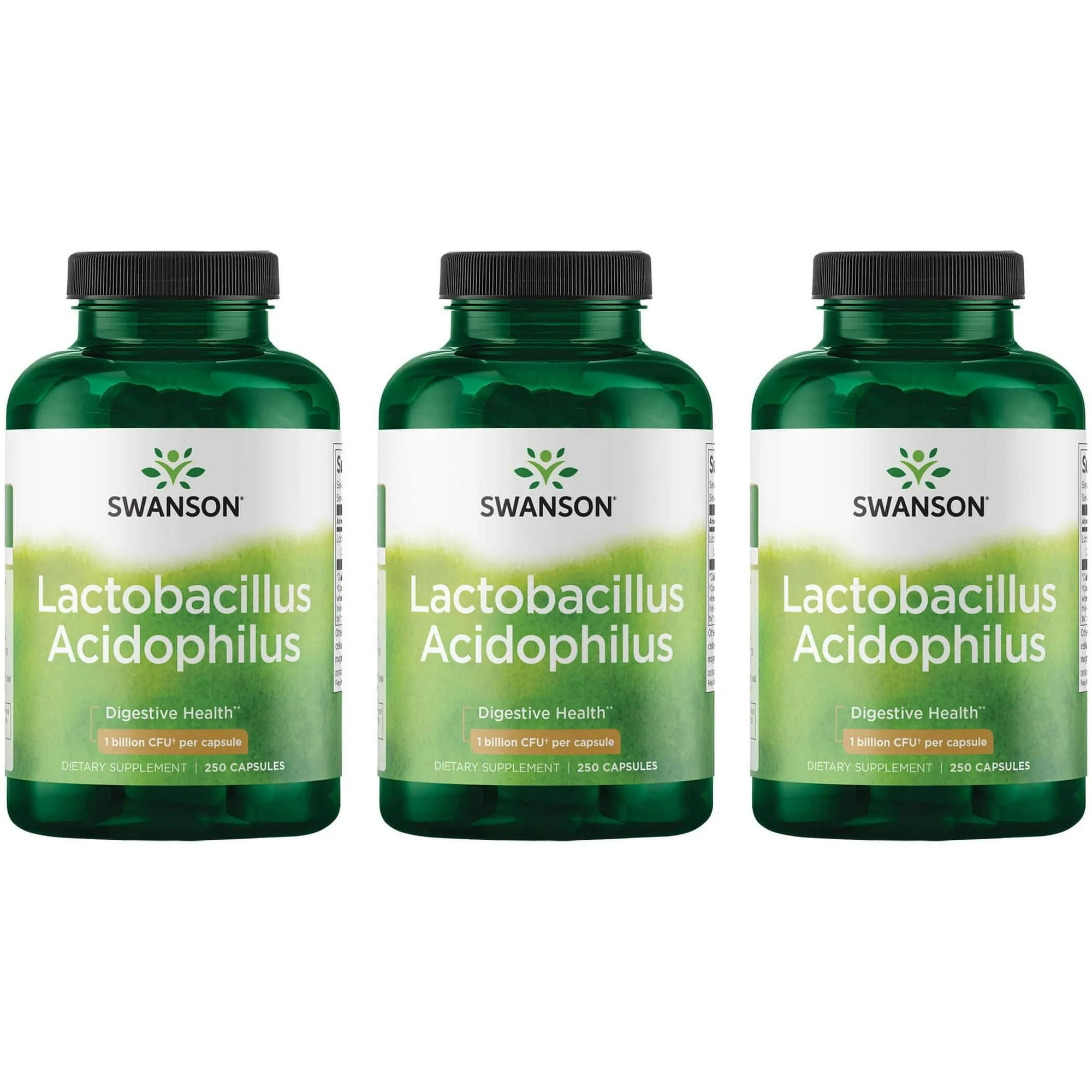 Swanson Lactobacillus Acidophilus - Probiotic Supplement Supporting Digestive Health with 1 Billion CFU Per Capsule - Promotes Bowel and GI Tract Health - (250 Capsules) (3 Pack)