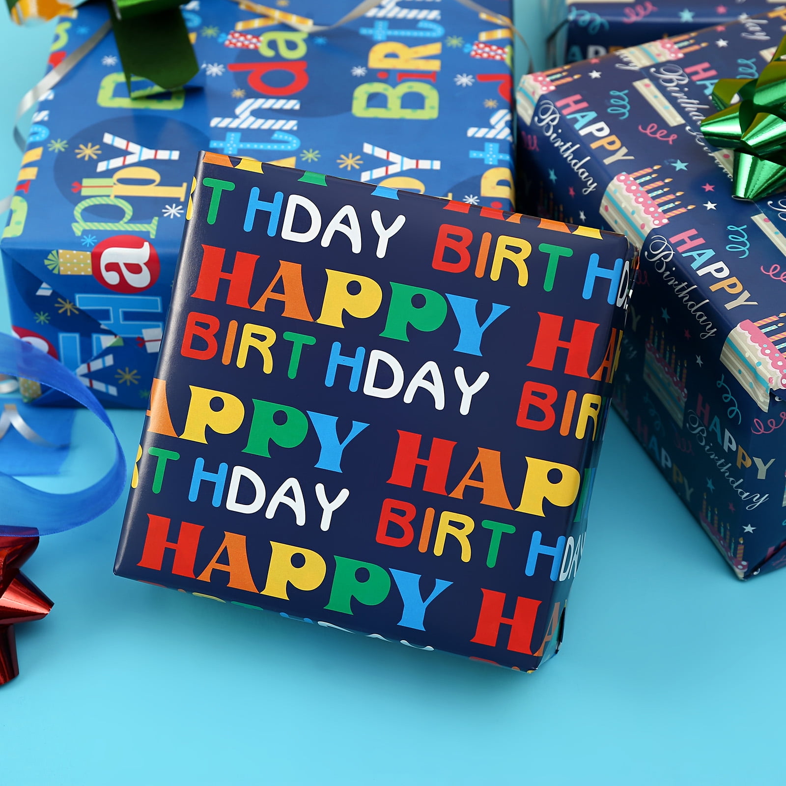 Geluode Happy Birthday Wrapping Paper for Men Boys Women Adults Kids Girls, Gift Wrapping Paper Recycled Multipack (7 Sheets,20 x 28 Inches per Sheet,27