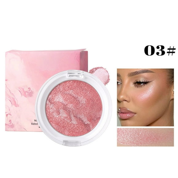 FcBaudy Blush for Cheeks, Rose Powder Blush Tris-colored Pork Belly Blooms Blush Pearl Glows Marbled Ones-piece Rouge the Blush