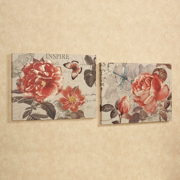 Charming Floral Giclee Canvas Wall Art Set Beige, Apricot, Orange and Gold 32"x24" Set of 2
