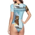 thumbnail image 4 of Gaeub Funny Cat Taking A Bath Women'S Short Sleeve One Piece Swimsuit Sexy High-Waisted Bodysuit For Swimming, Beach, Sports - Small, 4 of 9