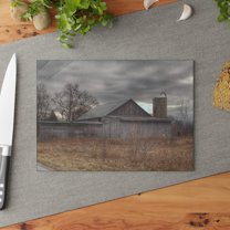 U R There Photography Church Road Grey I Rustic Farmhouse Tempered-Glass Cutting Board 8"x 11"