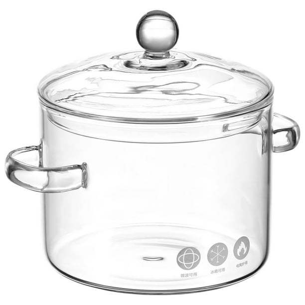 FELTECHELECTR Olla de vidrio para sopa, olla de vidrio para estofado con tapa, tazón de vidrio para fideos