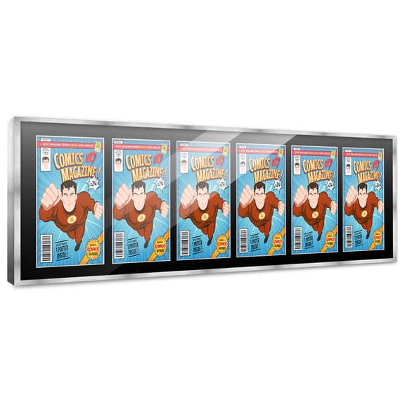 Comic Book Frame with Mat for 6 Current Era Comics Published After 1985 - Silver Frame for 6.875x10.5 Comics