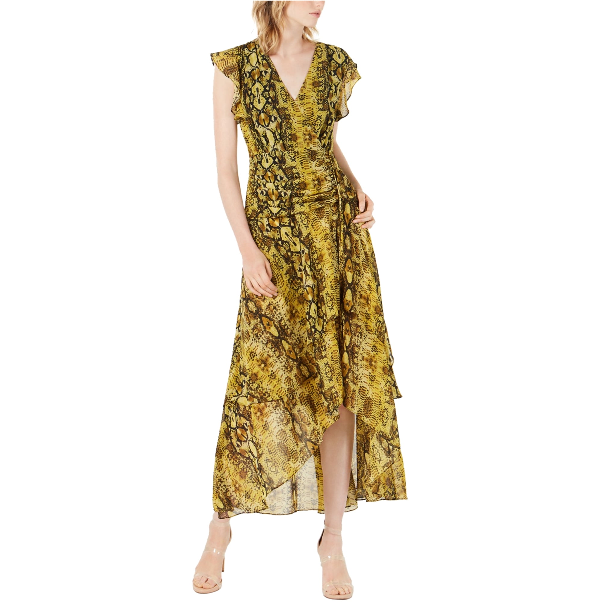 bar III Womens Ruched Maxi Dress Yellow 10