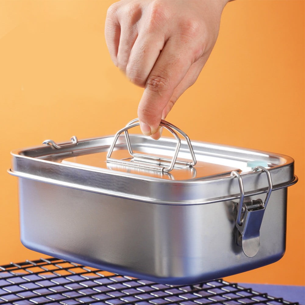 1Pc Stainless Steel Bento Box Metal Lunch Box Food Storage Containers Metal Lunch Container, Lockable Clips to Leak Proof, Reusable Dishwasher Safe Lunch Snack Boxes for Work, Picnic (1100ml)